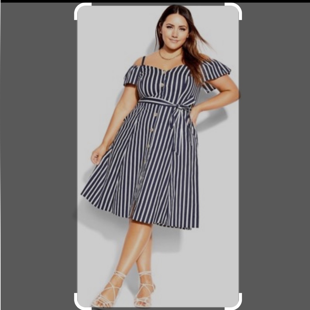 City Chic Stripe Affair Dress- Navy Stripe, Size XL (22W). NWT in original bag